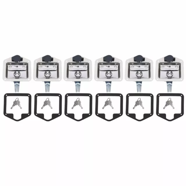 6pcs Stainless Paddle Door Lock Latch Handle Truck Tool Box Trailer +12 Keys