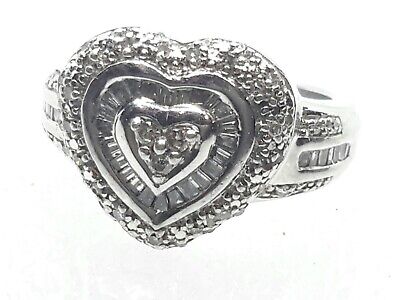 Vintage Sterling Silver Natural Diamond Rhodium Over Ring 925