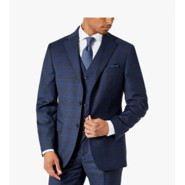 TALLIA MEN'S SLIM-FIT Plaid Suit Jacket Navy Size 42R NWT $132.00 ...