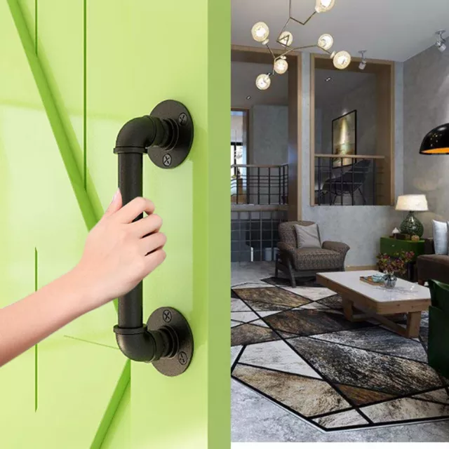 CCJH6-10'' Industrial Pipe Barn Door Pull Handle Black Sliding Door Barn Handles