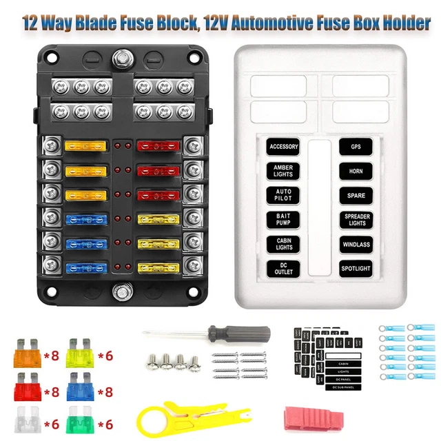 Blade Fuse Block Panel Car Boat 12 Way Power Distribution LED Indicator Holder E - Foto 2