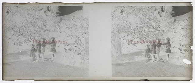 Kids Family c1935 Photo NEGATIVE Stereo Glass Plate Vintage V33L24n3 3