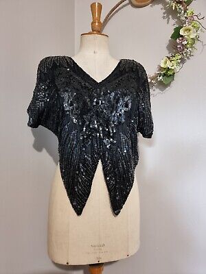 Magnifique Blouse Vintage 80S Sequins Base  Sur 100% Soie  Coupe Originale