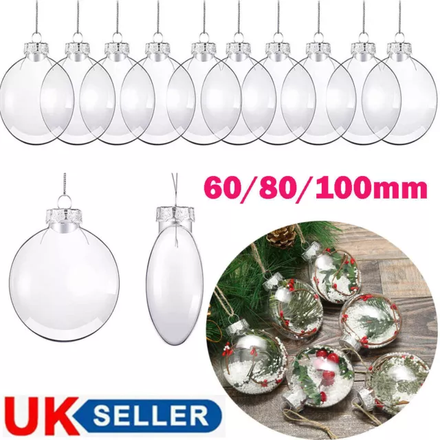 10x Clear Plastic Balls Oval Flat Christmas Baubles Fillable Xmas Tree Ornament