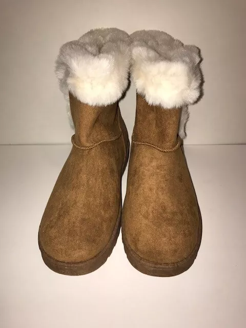 BRAND NEW Womens Faux Suede Fur Trimmed Lined Winter Boots Size 11 Cognac Brown 2