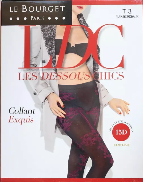 NEUF @@ COLLANT FANTAISIE NOIR BORDEAUX 15 DEN + LE BOURGET Exquis +  2 ou 3