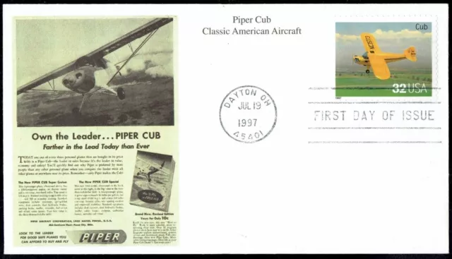 US 3142c Piper Cub Aircraft 32c FDC Jul 19, 1997 Dayton - Mystic Cachet F3142c-1