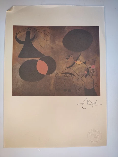 Joan Miro Handsigned Print Poster Litograph with Stamps on the Back