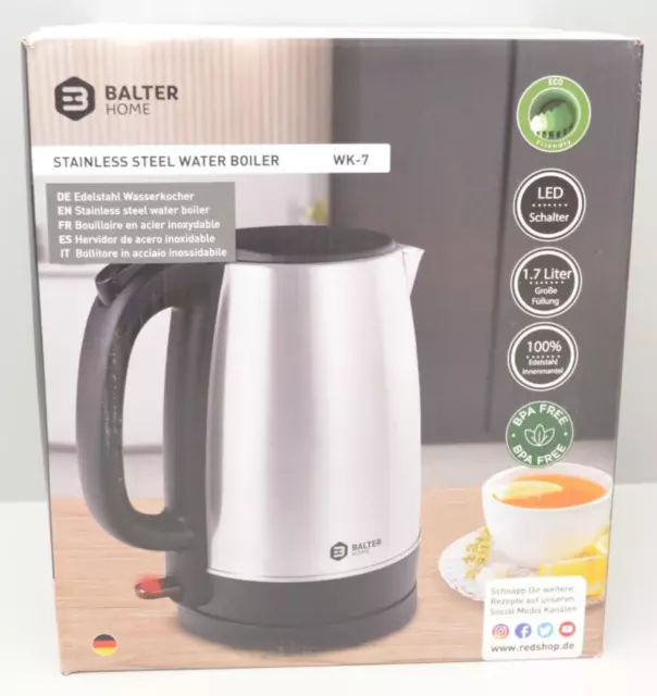 Balter WK-7 Wasserkocher aus Edelstahl 1,7 Liter 2200W LED-Beleuchtung Neu