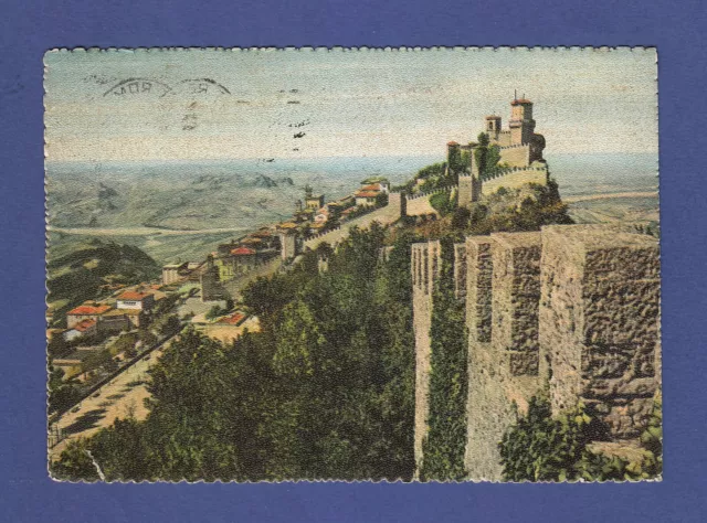 Cartolina Repubblica di San Marino prima torre e panorama viaggiata 1959