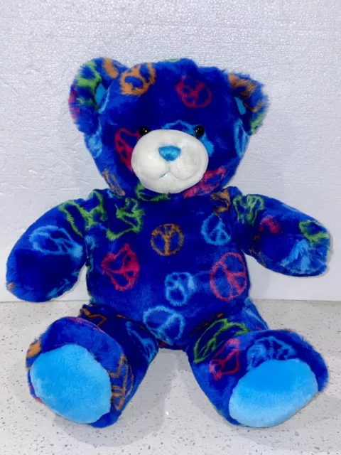 Build A Bear Workshop Peace Sign Teddy Bear 14” Plush Blue Stuffed Animal 2010