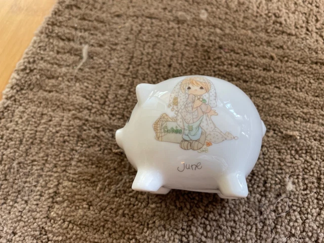 Mini Precious Moments Piggy Bank - June, with Sweet Girl Dressing Up