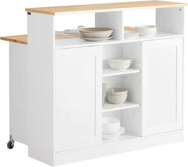 Isola cucina bianca su ruote con tavolo da pranzo estensibile, credenza centrale con cassetti multifunzionali e cestino integrato | Leroy Merlin Isola cucina bianca su ruote con tavolo da pranzo estensibile, credenza centrale con cassetti multifunzionali e cestino integrato | Leroy Merlin
