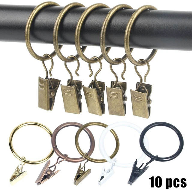 10 Pcs/ Set Metal Curtain Pole Rod Voile Net Rings Hooks With Clips Hanging 35mm