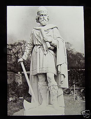 JV Glass Magic Lantern Slide STATUE OF KING ALFRED THE GREAT C1890