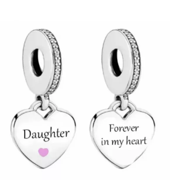 Daughter Memorial Charm Forever In My Heart Genuine 💜 925 Sterling Silver