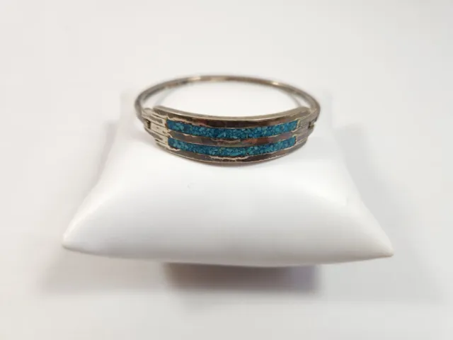 Vtg Taxco Mexico 925 Silver Hinged Bracelet Blue Abalone, 22 grams