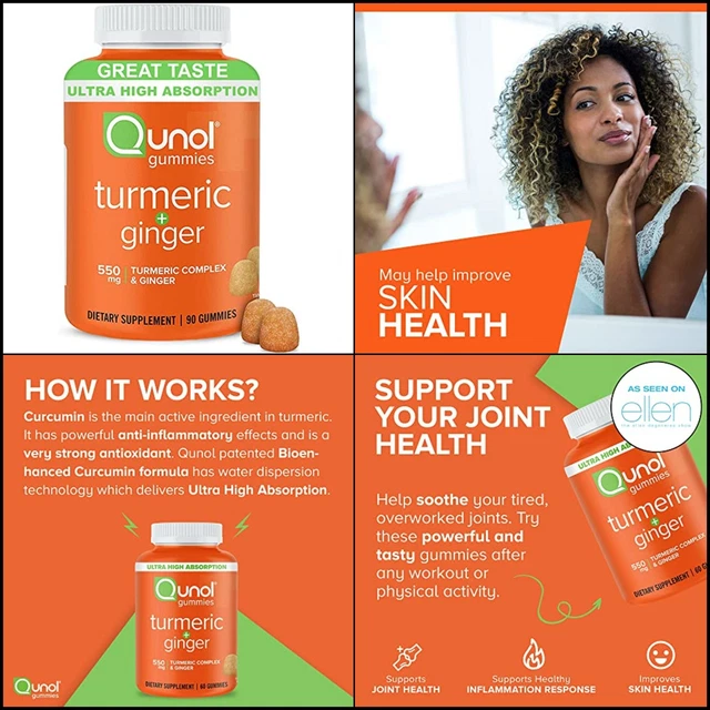 QUNOL TURMERIC AND Ginger Gummies Gummy with 500mg Turmeric + 50mg