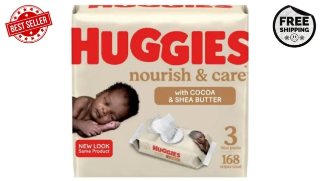 Huggies Nourish & Care Scented Baby Wipes, 3 Pack, 168 Total Ct