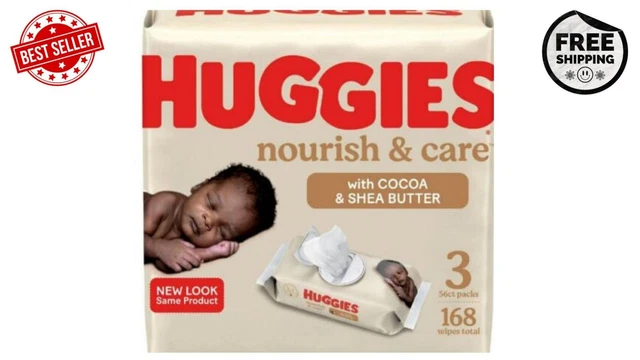 Huggies Nourish & Care Scented Baby Wipes, 3 Pack, 168 Total Ct
