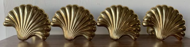 4 High Quality Brass Gold Metal Shell Fan Curtain Drapery Tie Backs Holders 👁️