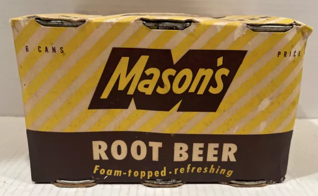 Vintage Mason’s Root Beer 6 Pack Carrier Soda Cans Pre Zip Flat Top RARE
