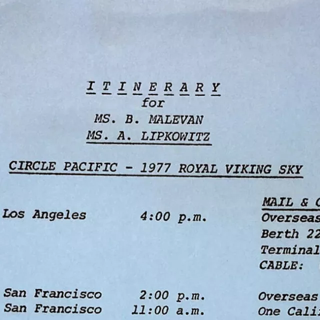 1977 Royal Viking Sky Itinerary Circle Pacific Cruise Ship Malevan Lipkowit