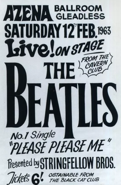 THE BEATLES Concert Poster - Azena Ballroom, Gleadless, Sheffield 1963 reprint