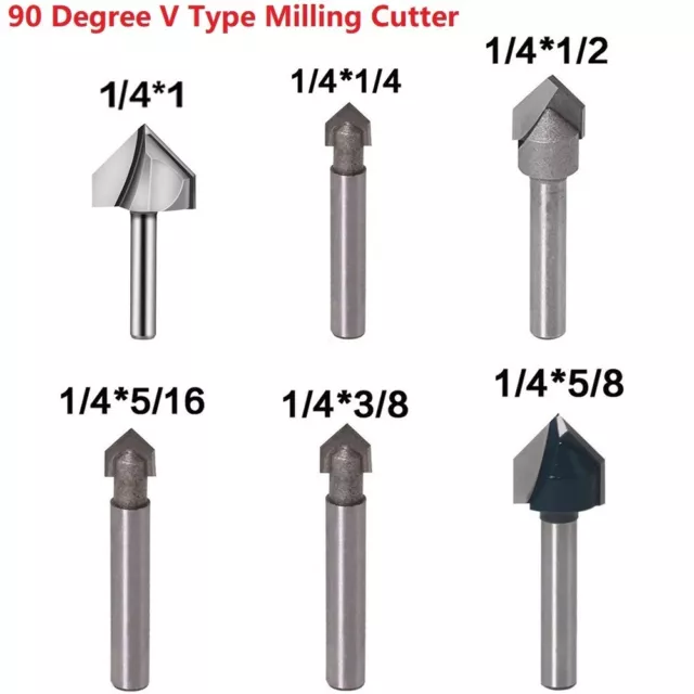 Router Bits Shank Solid Hardened Steel V Groove Veining 1/4inch 6.35mm