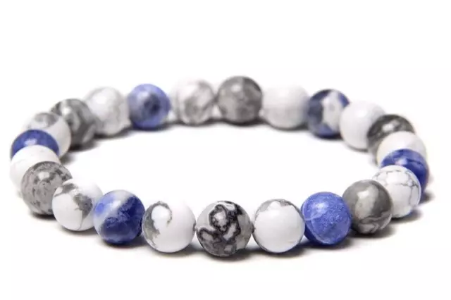 Bracelet de perles Jaspe gris, Sodalite et Howlite, pierre Naturelle, Sur mesure