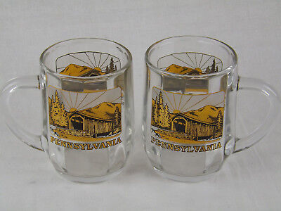 Pennsylvania Glass Coffee Tea Mug Covered Bridge PA Gold VINTAGE Collect