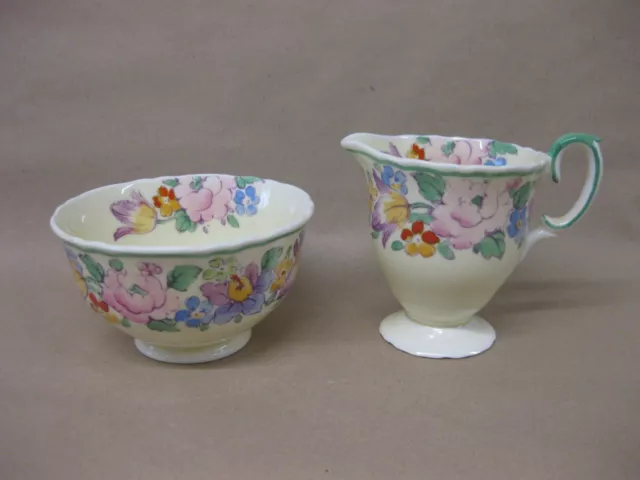 Vintage Crown Staffordshire China Milk Jug & Sugar Bowl ~ Floral ~ 15143