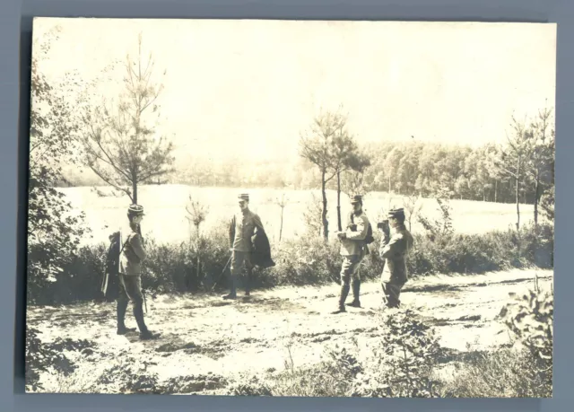 France, Groupe des officiers sur une route dans les Vosges  Vintage silver print