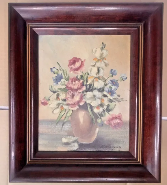 Listed Artist Janet E Greenleaf Framed Painting Floral Still Life Oil On Board 4