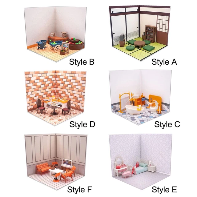 MODÈLE DE SCÈNE d'arrière-plan avec meubles pour figurines d'action ...