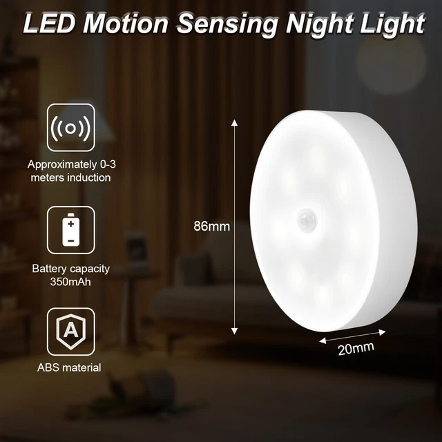 LED MOTION SENSOR Light PIR Lamp Wireless Wall Cabinet Stair Night ...