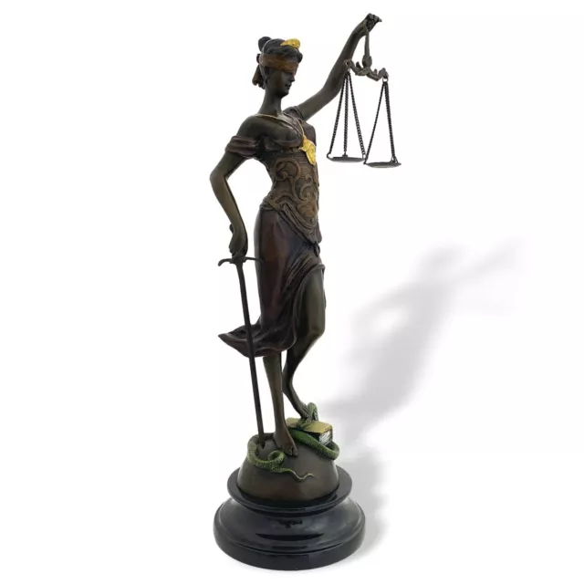 Bronze statue Lady Justice sculpture justitia antique style colored - 40cm