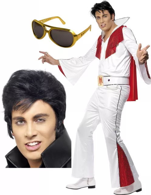 ABITO DA UOMO adulto Elvis Presley anni '50 rosso bianco costume parrucca  occhiali EUR 59,99 - PicClick IT