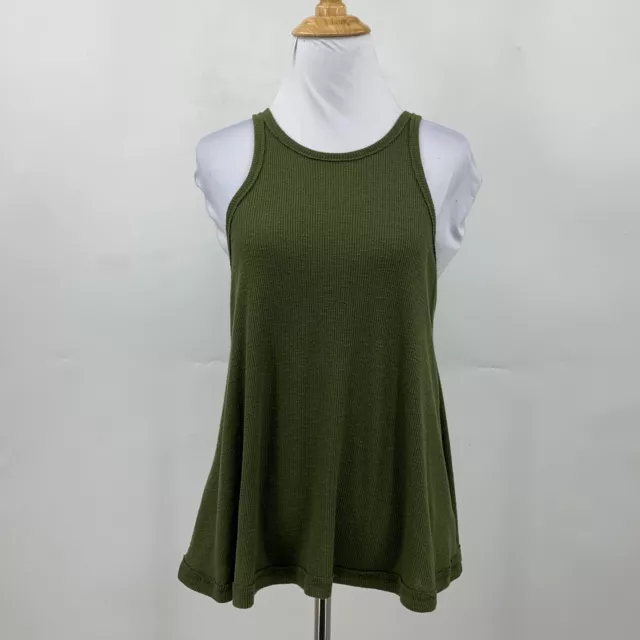 Free People Long Beach Tank Womens XS Extra Small Avocado Ribbed Racerback Top 2