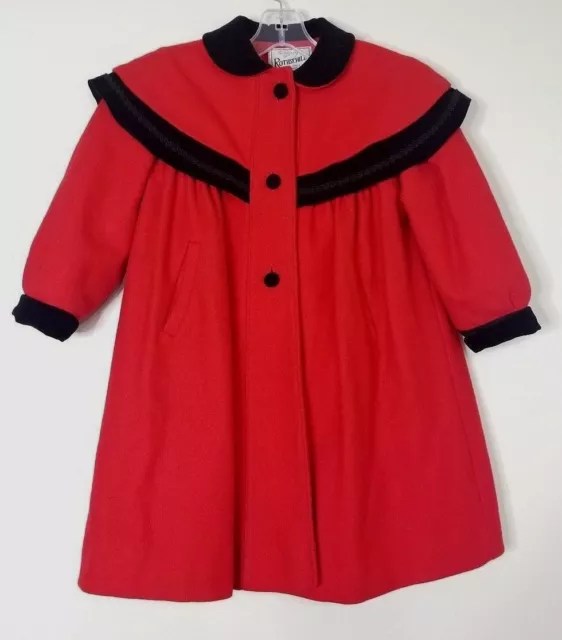 VTG Rothschild Big Girls Winter Wool Velvet Dress Coat Kids 5 Dressy Holiday