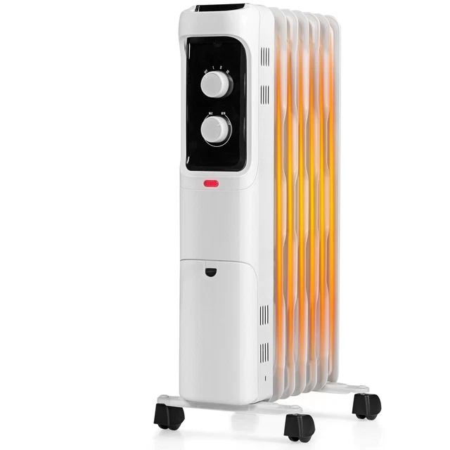1500W Space Heater Oil Filled Radiator Heater w/ 3 Heat Settings White