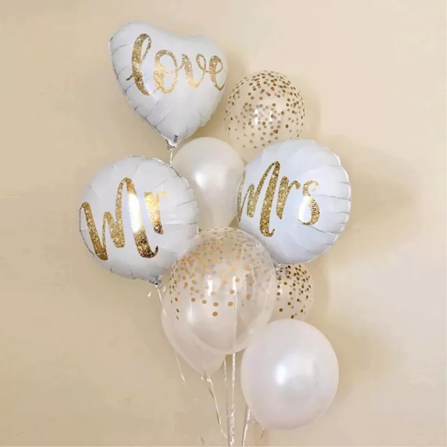 18inch Heart & Round White Gold Glitter Print Mr&Mrs Love Foil Balloons Wedding
