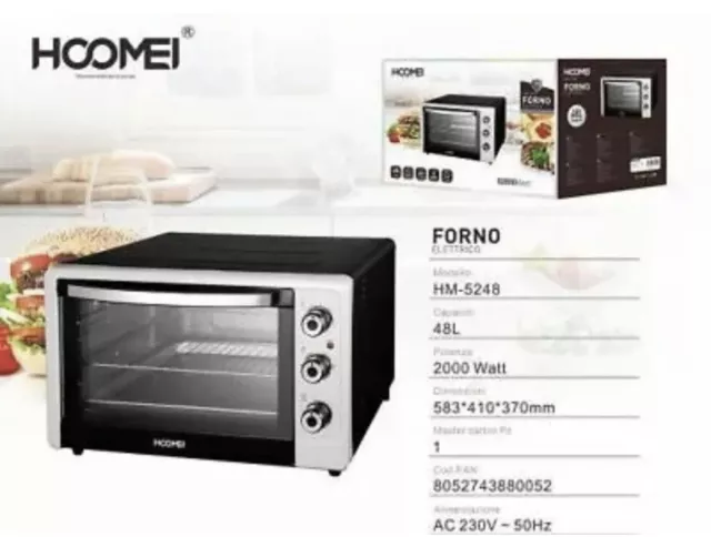 Forno Fornetto Elettrico 2000 Watt 48 Litri Luce Interna Timer Hoomei Hm-5248