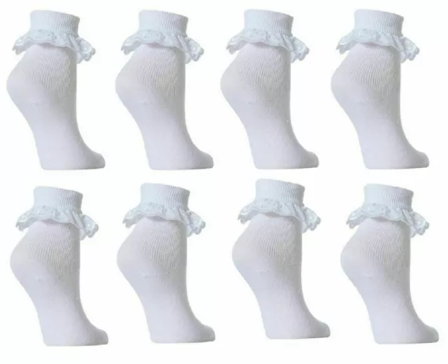 6 or 12 Pairs GIRLS SCHOOL COTTON LACE SOCKS FRILLY LACE ANKLE SOCKS ALL SIZES