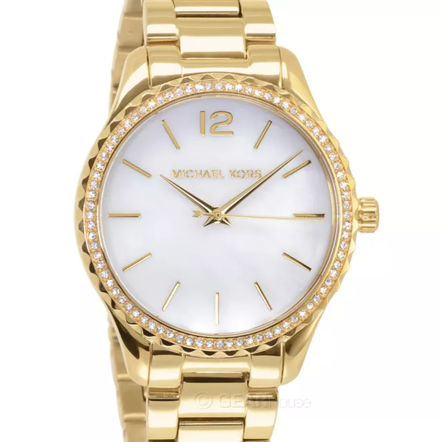 Michael Kors Layton Womens Gold Glitz Watch, MOP Dial, Crystals, Stainless Steel