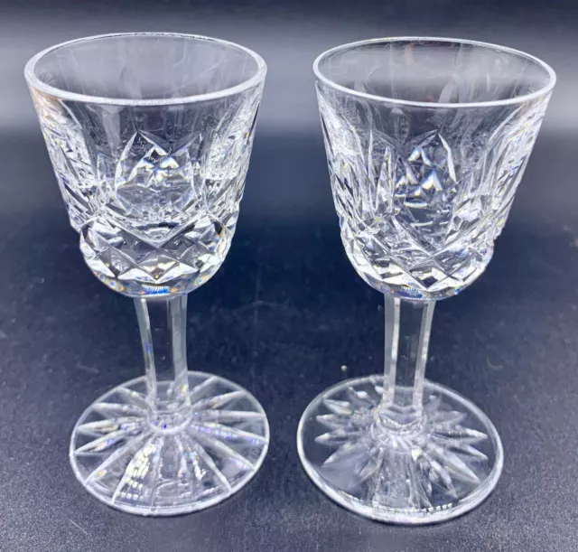 Waterford Clear Crystal Footed Shot Glass Goblet Lismore Stem Pair Signed