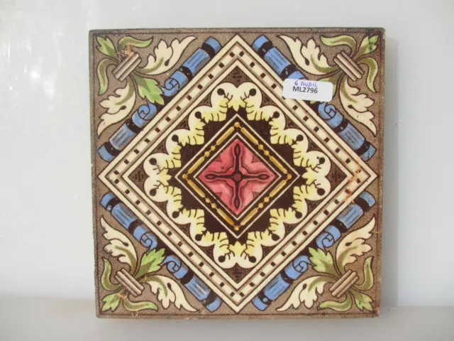 Victorian Ceramic Tile Floral Flowers Leaf Art Nouveau Old Antique Made England