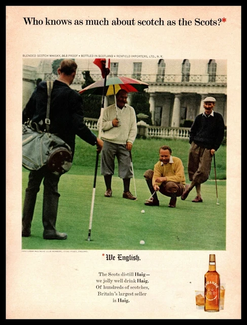 1964 Haig & Haig Scotch Whisky Handlebar Mustache Club England Golfers Print Ad