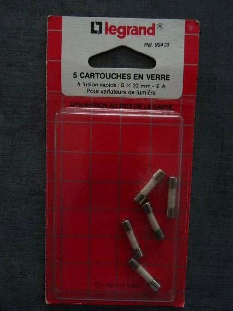 5 cartouches en verre à fusion rapide 5 x 20 mm - 2 A pour variateurs de lumière