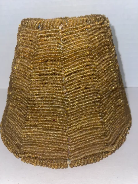 Beaded Lamp Shade Amber Glass Seed Beads Small Mini Vintage 4.5” Tall